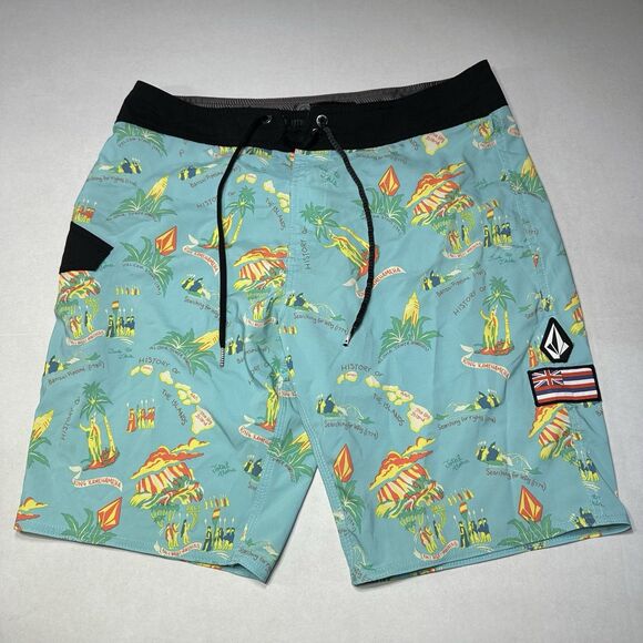 Volcom Board Shorts Mens Mod Tech Hawaii Swim Trunks Surf Beach UK Flag Size 31 - Picture 2 of 12